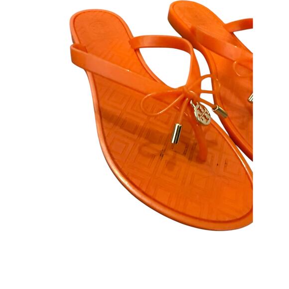 Tory Burch Orange Jelly Bow Thong Flip Flop Sandals Size 7 - Picture 4 of 10